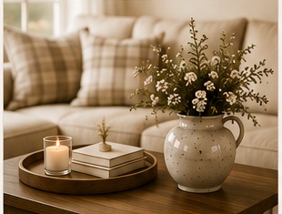 Warm cozy living room styling